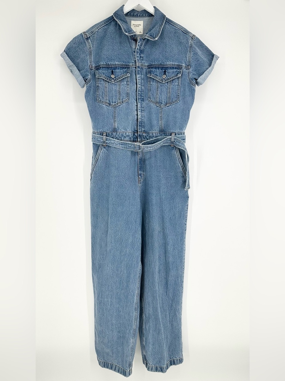 Abercrombie & Fitch Denim Woven Jumpsuit Short Sleeve Belted